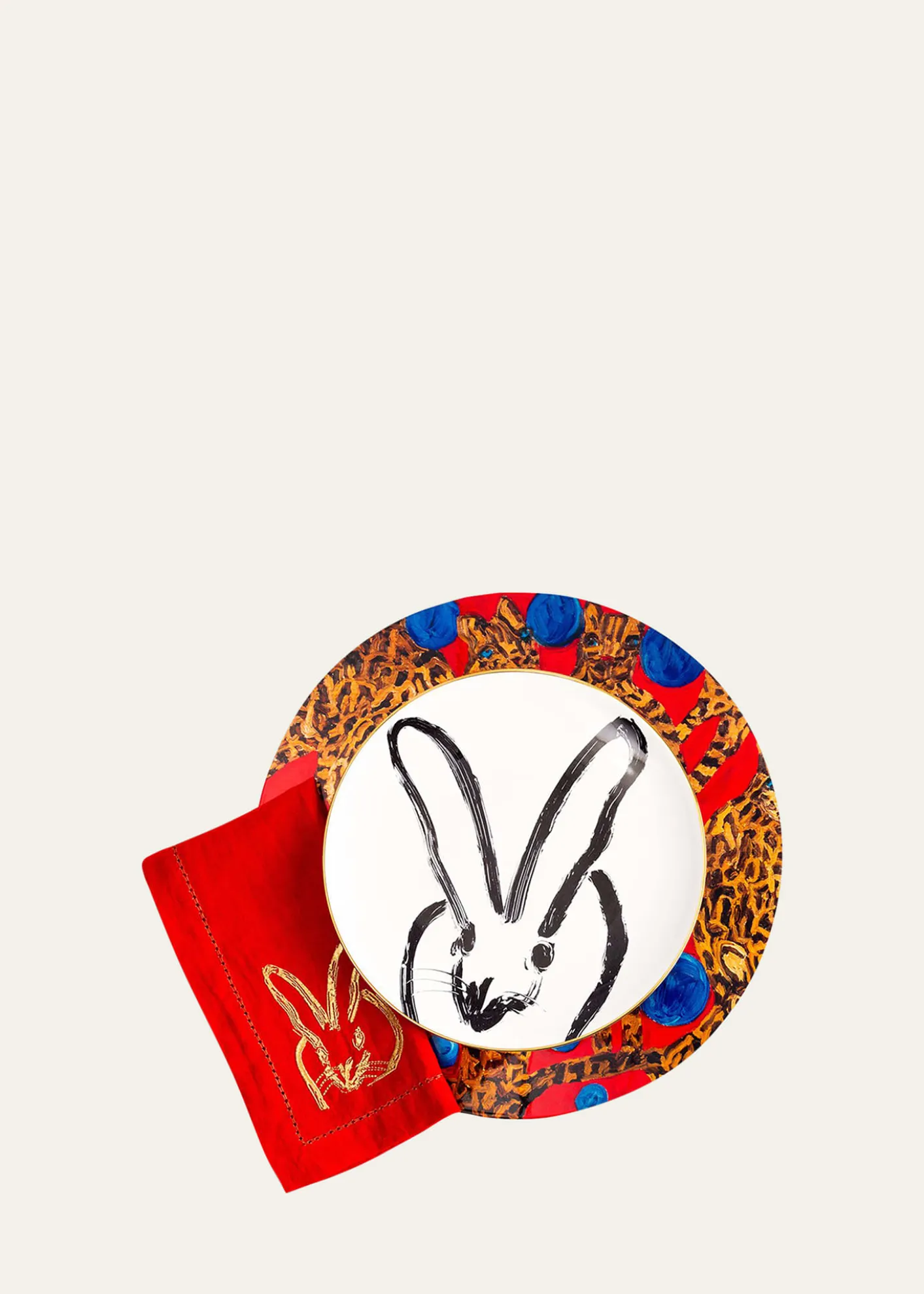 Hunt SlonemPainted Bunny Embroidered Dinner Napkin, Red/Gold