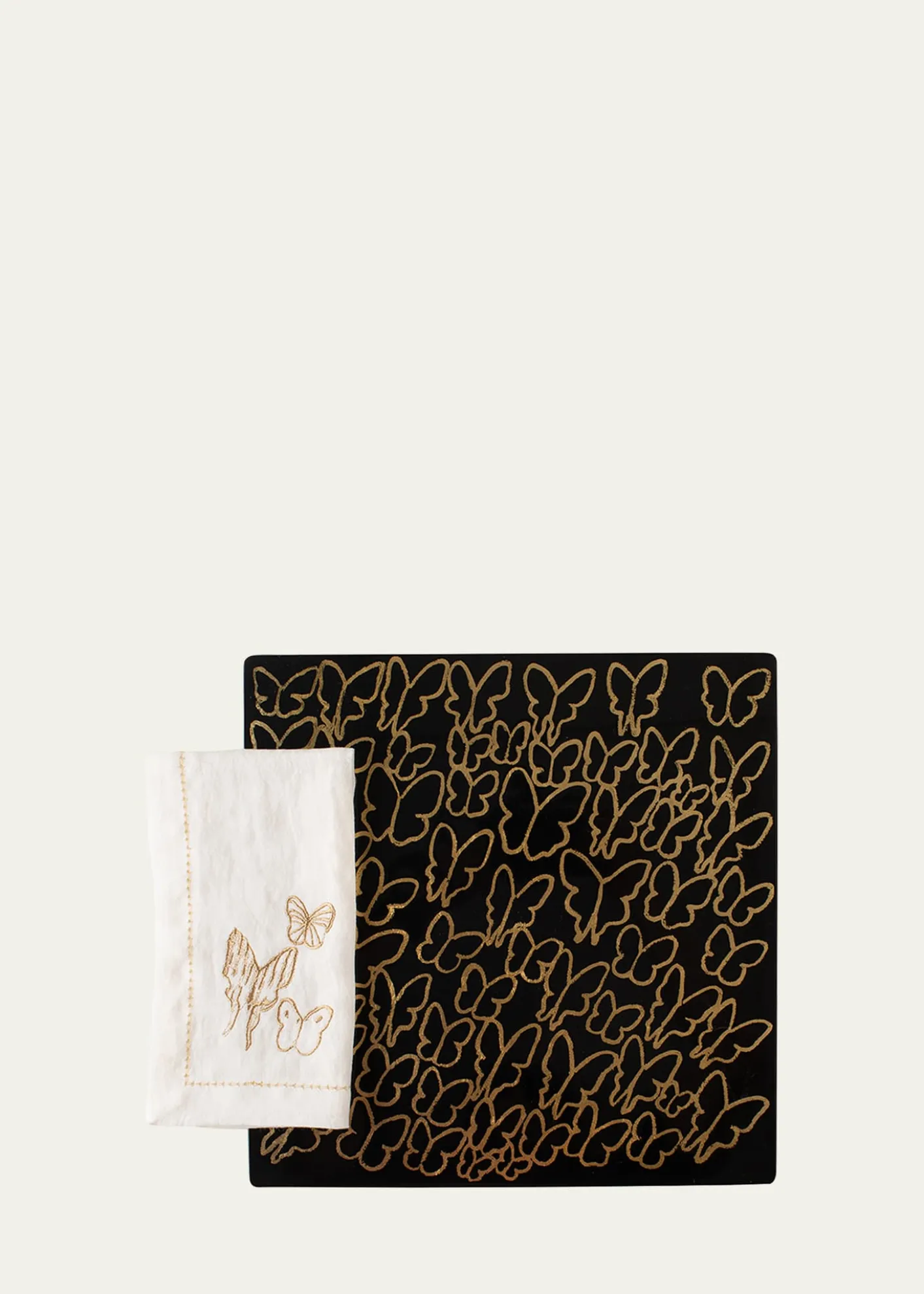 Hunt SlonemPainted Butterfly Embroidered Linen Dinner Napkin