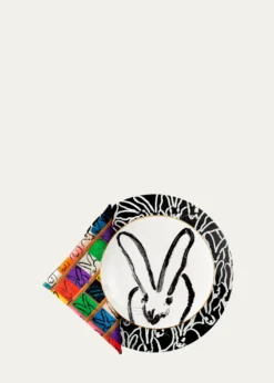 Hunt SlonemRabbit Run Dinner Plate with Gold Rim - White