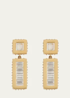 ILEANA MAKRI18K Yellow Gold Inverted Oblong Tile Earrings with Baguette Diamonds