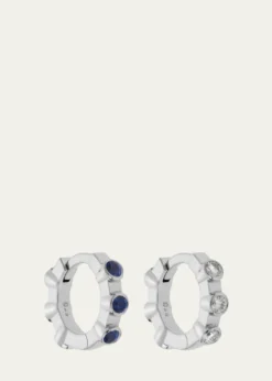 ILEANA MAKRI18K White Gold Midi Hoop Earrings with White Diamonds and Blue Sapphires