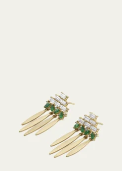 ILEANA MAKRI18K Yellow Gold Grass Spike Earrings with Diamonds and Emeralds