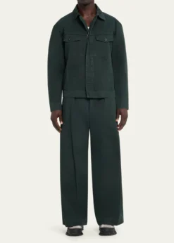 IM MENMen's Cotton Double-Pleated Wide Leg Trousers