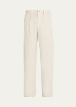 IM MENMen's Cotton Pigment Pleated Straight-Leg Trousers