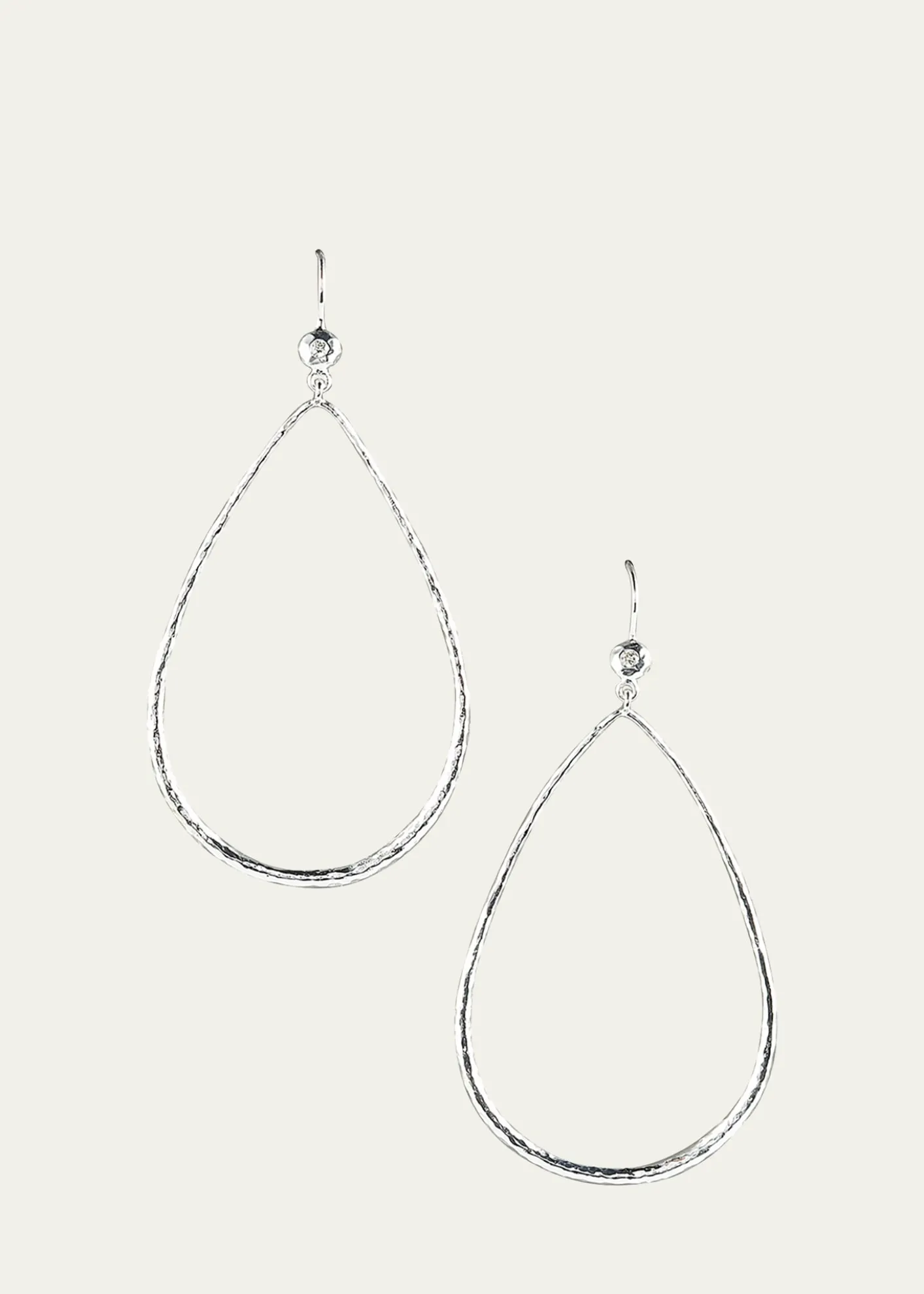 IppolitaHammered Teardrop Earrings in Sterling Silver with Diamonds