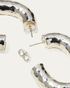 IppolitaThick Hammered Oval Hoop Earring in Sterling Silver