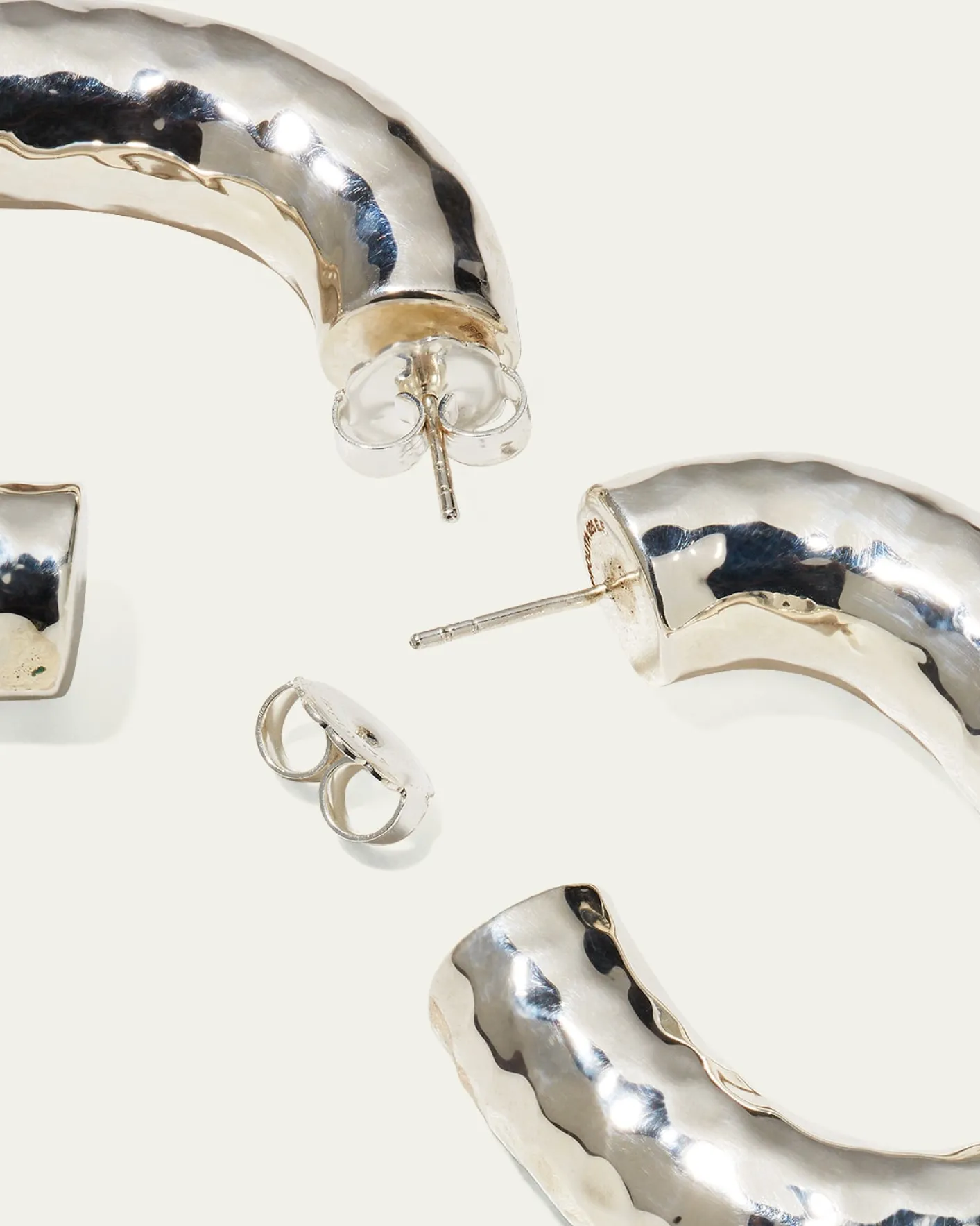 IppolitaThick Hammered Oval Hoop Earring in Sterling Silver