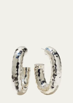 IppolitaThick Hammered Oval Hoop Earring in Sterling Silver