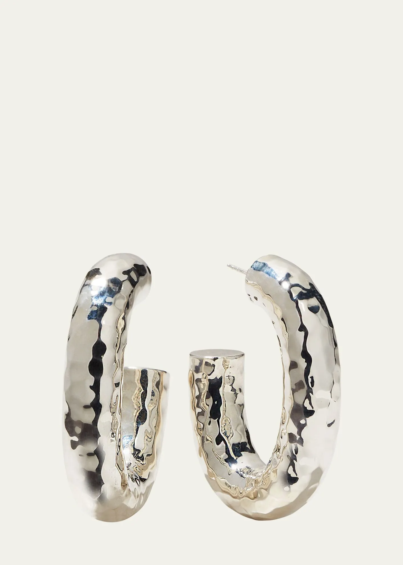 IppolitaThick Hammered Oval Hoop Earring in Sterling Silver