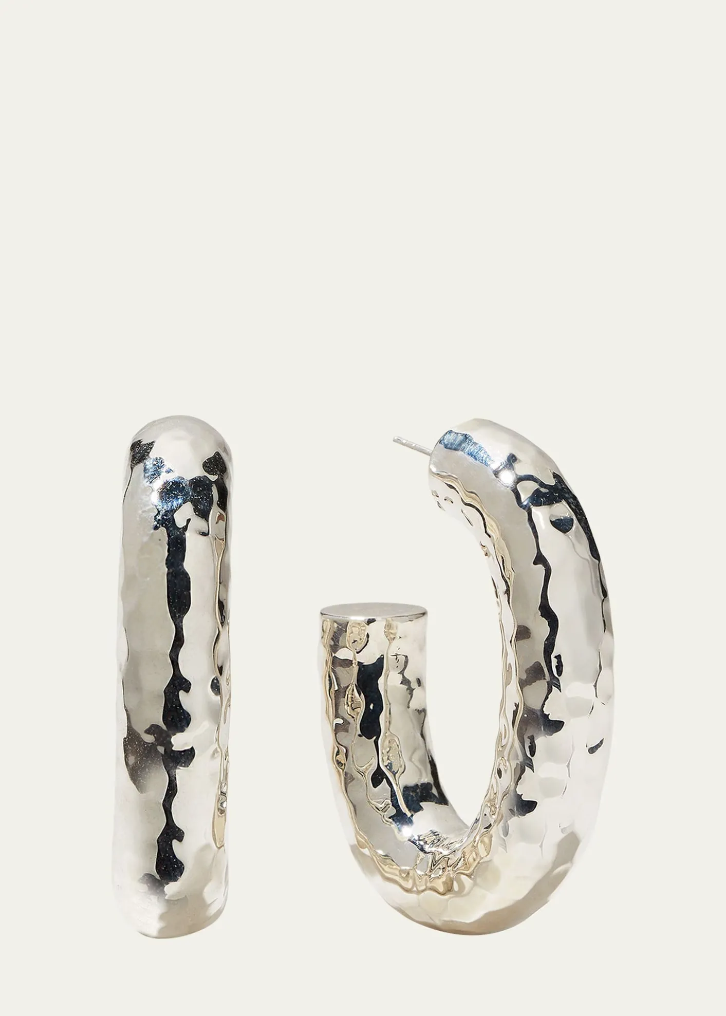 IppolitaThick Hammered Oval Hoop Earring in Sterling Silver