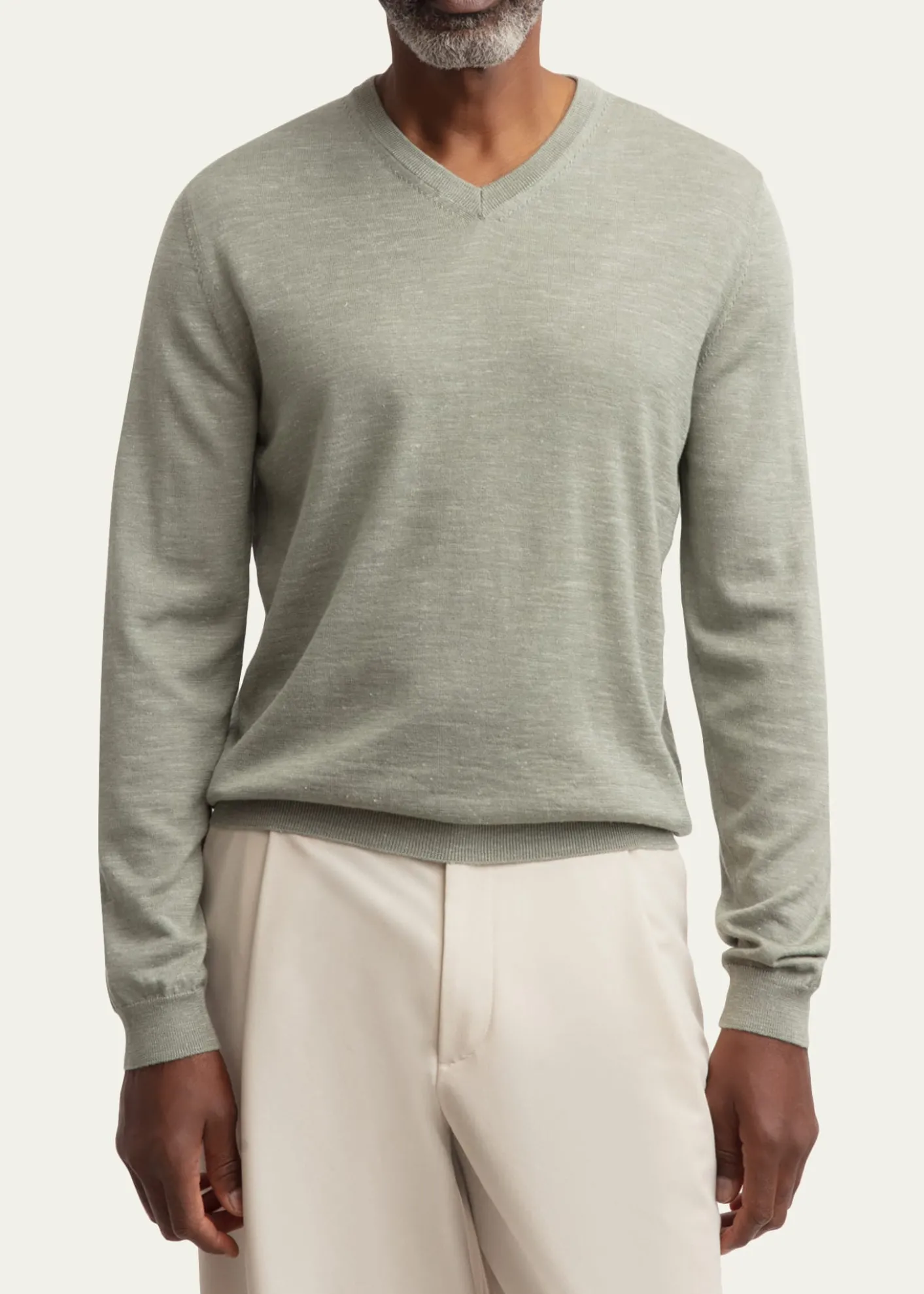 Iris Von ArnimMen's Wool, Silk and Linen Knit V-Neck Sweater