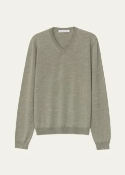 Iris Von ArnimMen's Wool, Silk and Linen Knit V-Neck Sweater