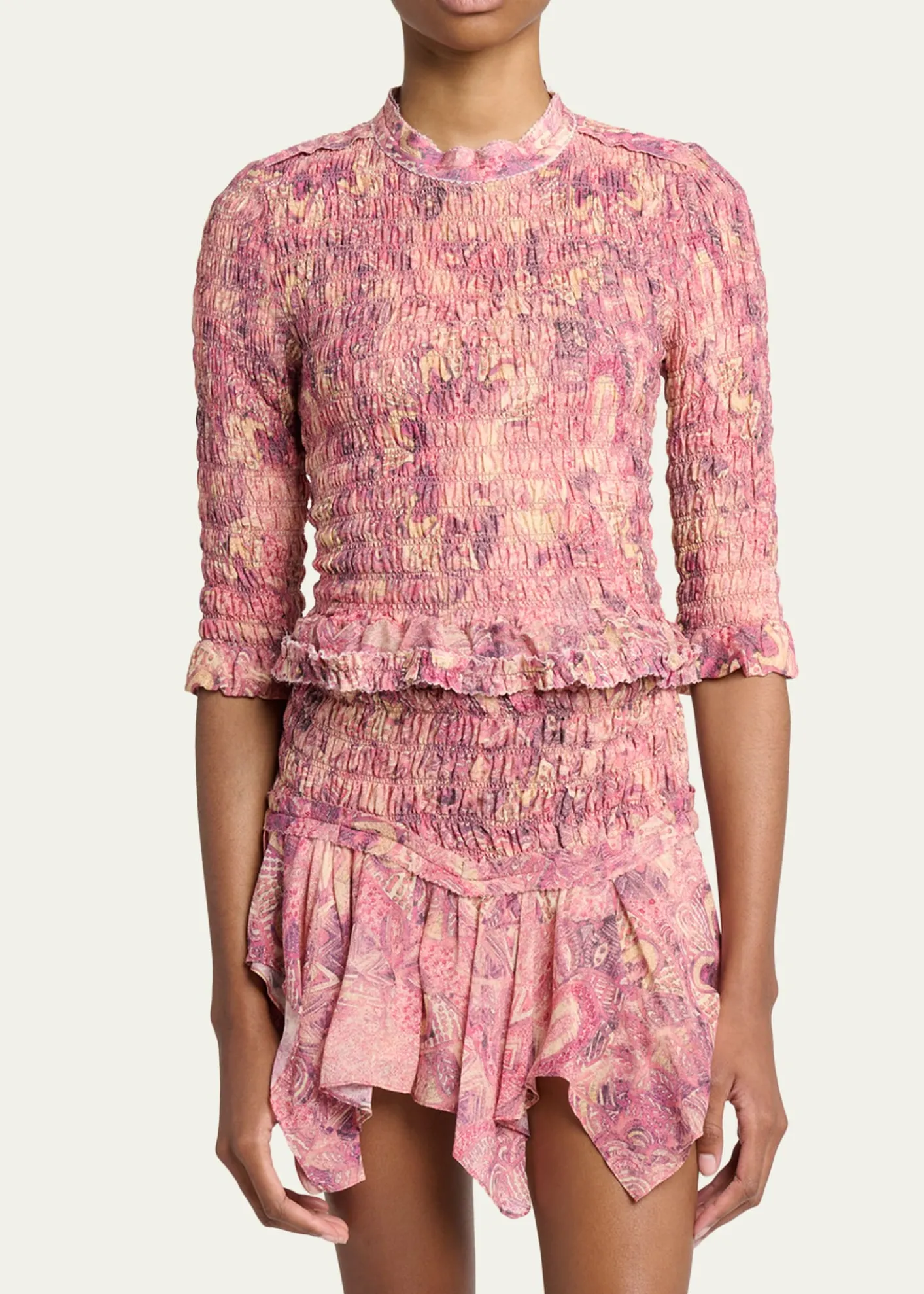 Isabel MarantCarola Smocked Silk Charmeuse Crop Top