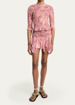 Isabel MarantCarola Smocked Silk Charmeuse Crop Top
