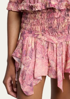 Isabel MarantCeiva Smocked Silk Handkerchief Mini Skirt
