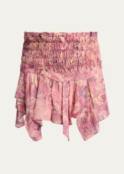 Isabel MarantCeiva Smocked Silk Handkerchief Mini Skirt