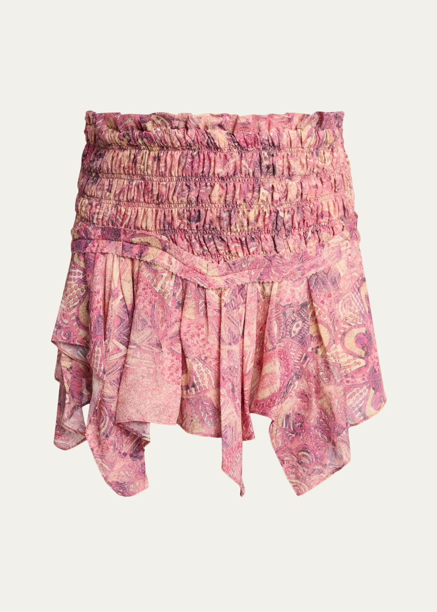 Isabel MarantCeiva Smocked Silk Handkerchief Mini Skirt