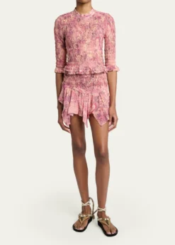 Isabel MarantCeiva Smocked Silk Handkerchief Mini Skirt