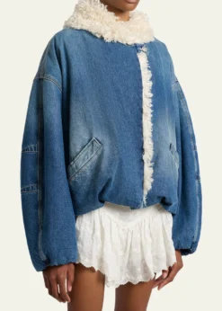 Isabel MarantCharone Short Denim Jacket with Faux Fur Trim