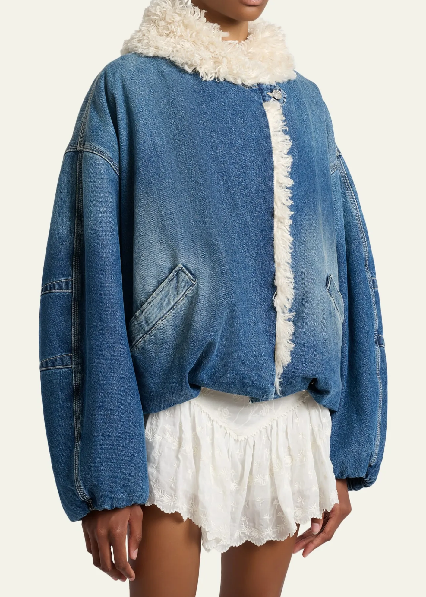 Isabel MarantCharone Short Denim Jacket with Faux Fur Trim