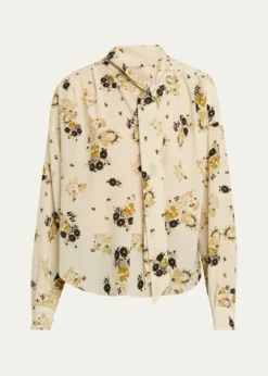 Isabel MarantFedry Floral-Print Silk Neck-Scarf Blouse