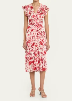 Isabel MarantLyndsay Floral Burnout Flutter-Sleeve Midi Dress
