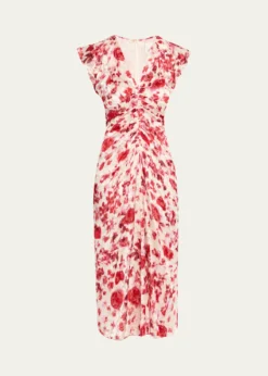 Isabel MarantLyndsay Floral Burnout Flutter-Sleeve Midi Dress