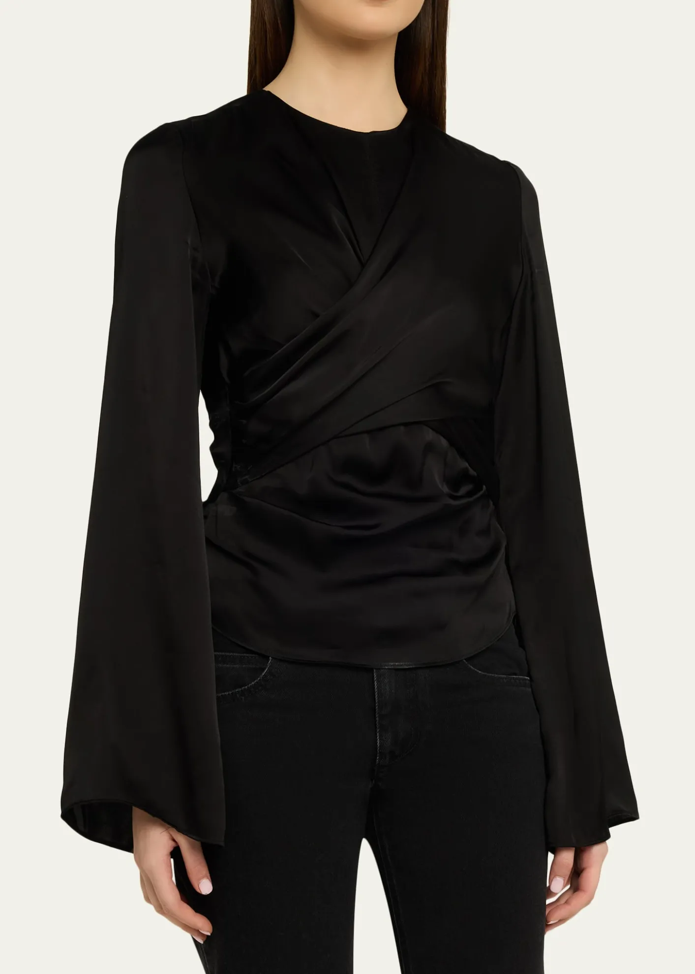 Isabel MarantNeame Draped Satin Flare-Sleeve Top