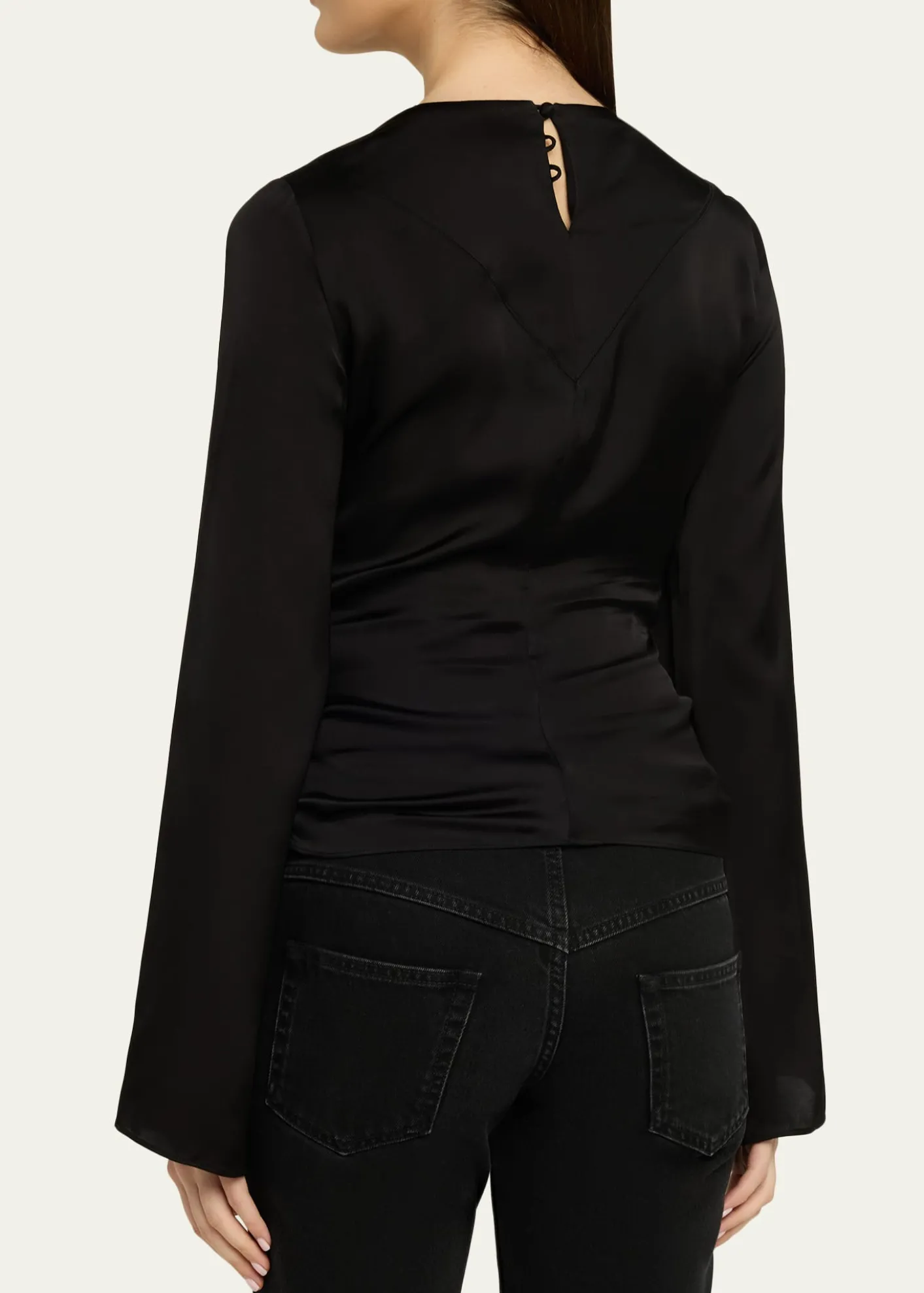 Isabel MarantNeame Draped Satin Flare-Sleeve Top