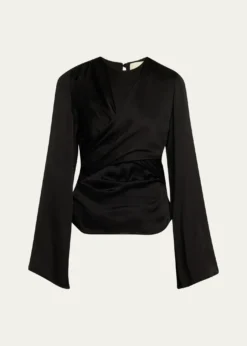 Isabel MarantNeame Draped Satin Flare-Sleeve Top