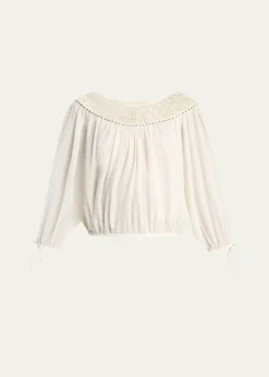 Isabel MarantNelida Guipure Lace-Trim Silk Gauze Drawstring Blouse
