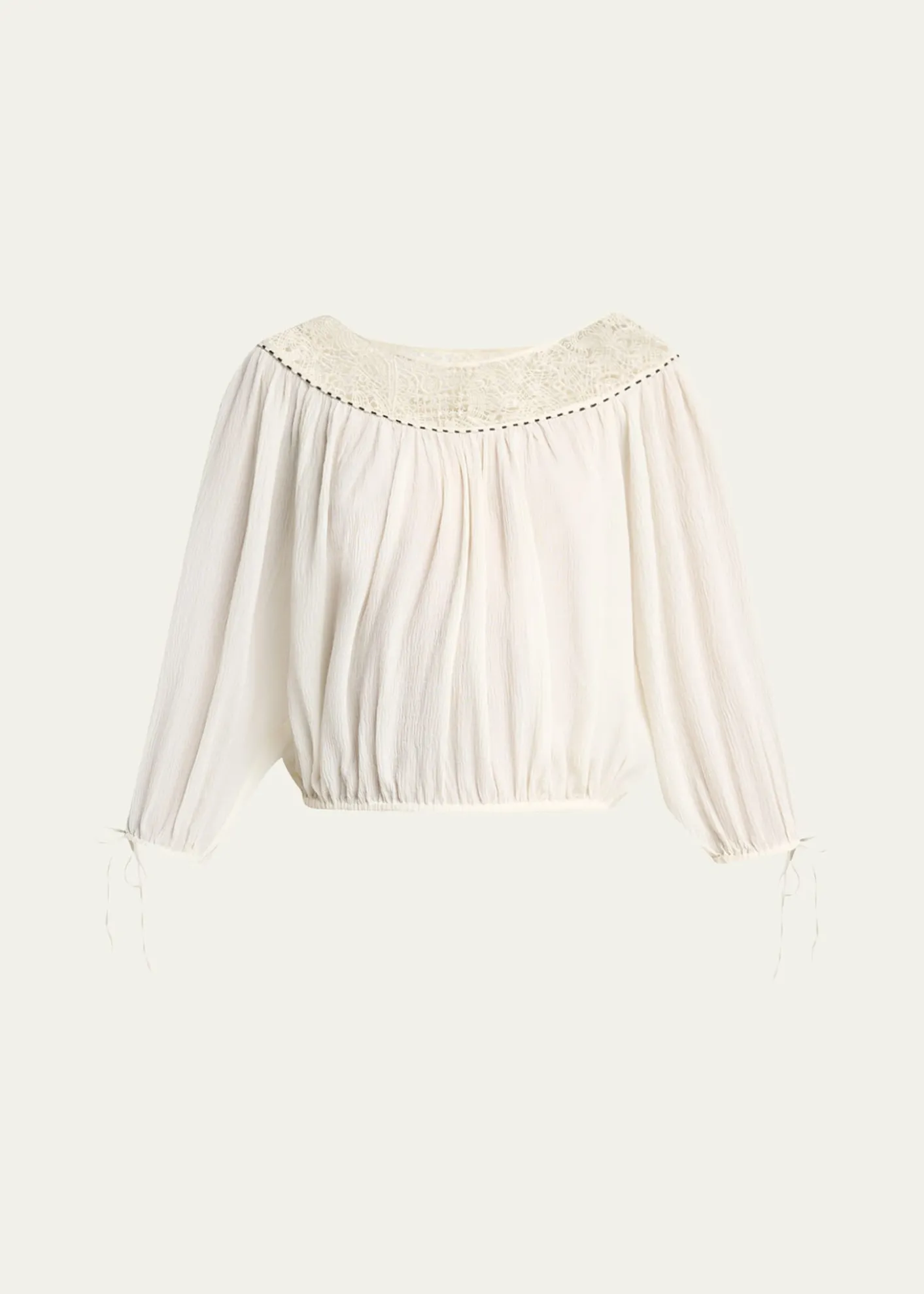 Isabel MarantNelida Guipure Lace-Trim Silk Gauze Drawstring Blouse
