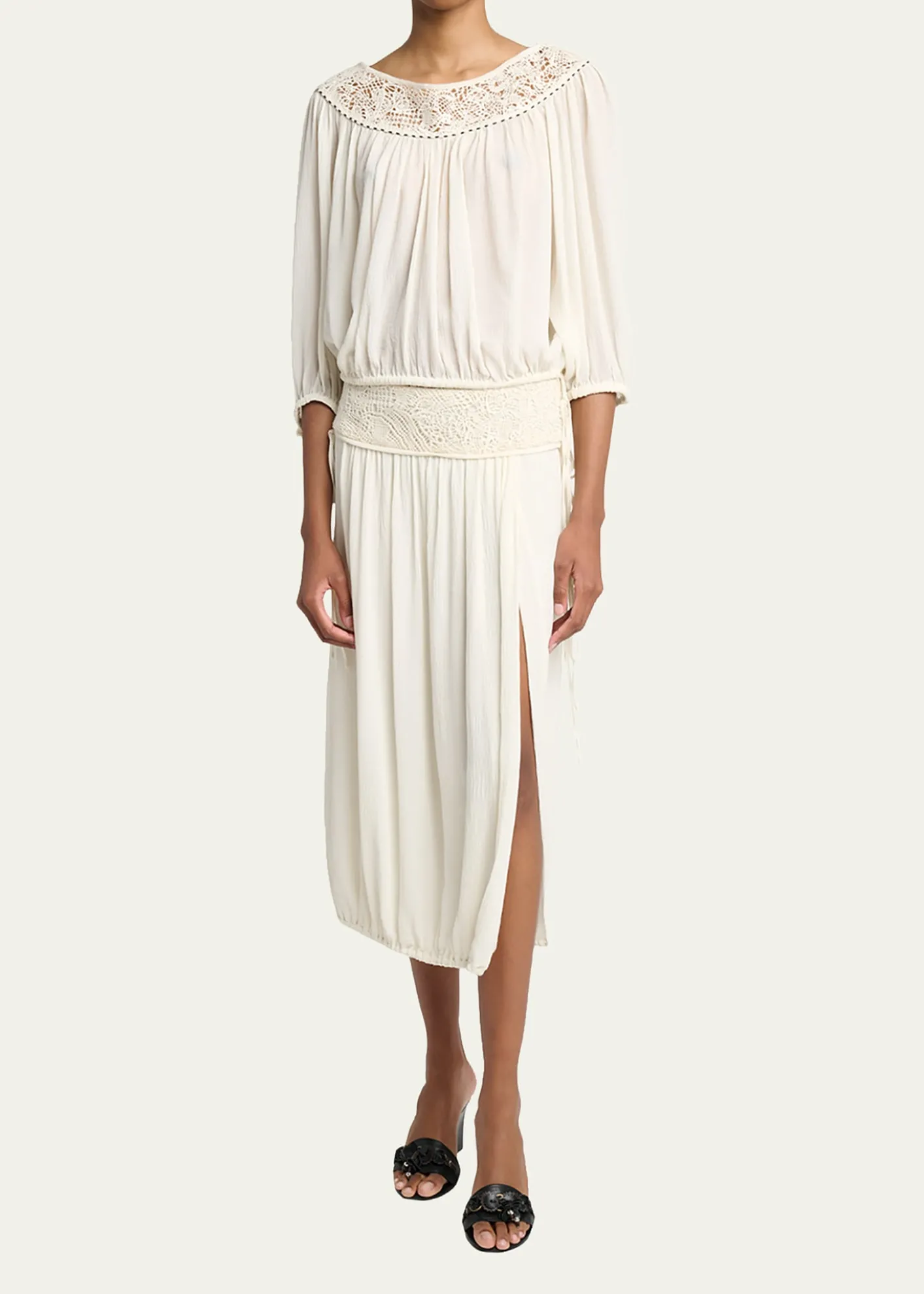 Isabel MarantNelida Guipure Lace-Trim Silk Gauze Drawstring Blouse