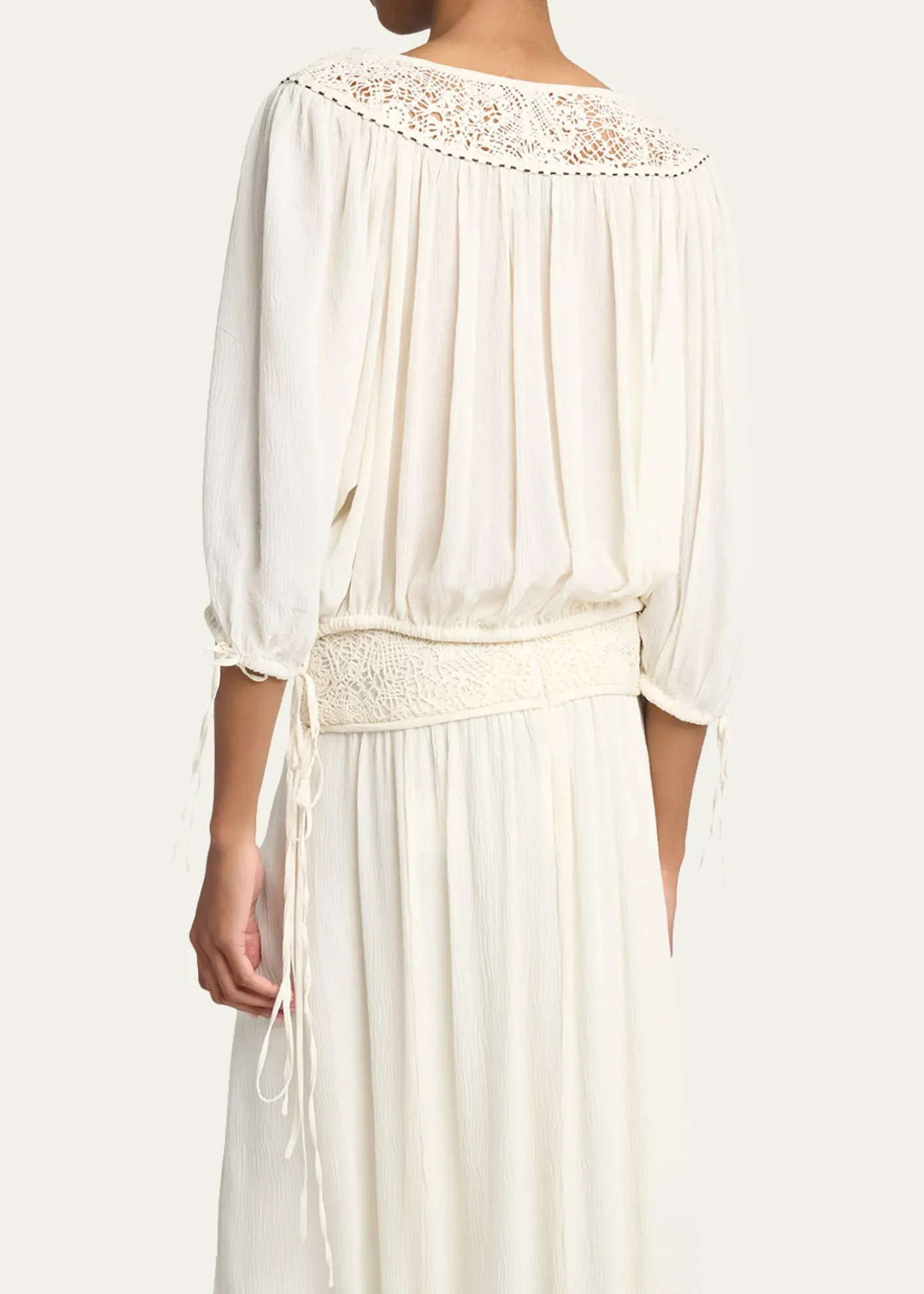 Isabel MarantNelida Guipure Lace-Trim Silk Gauze Drawstring Blouse