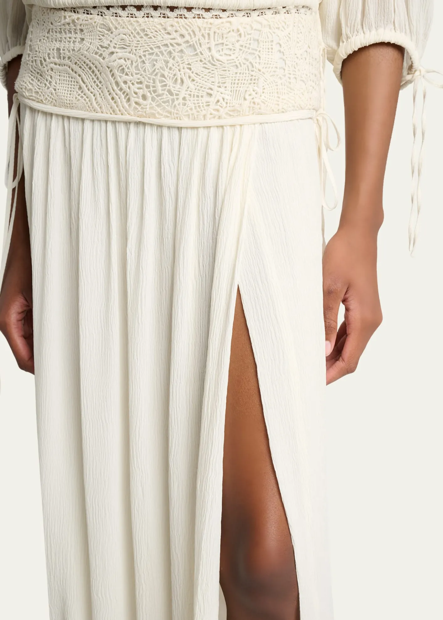 Isabel MarantNilma Guipure Lace Crinkle Silk Midi Balloon Skirt