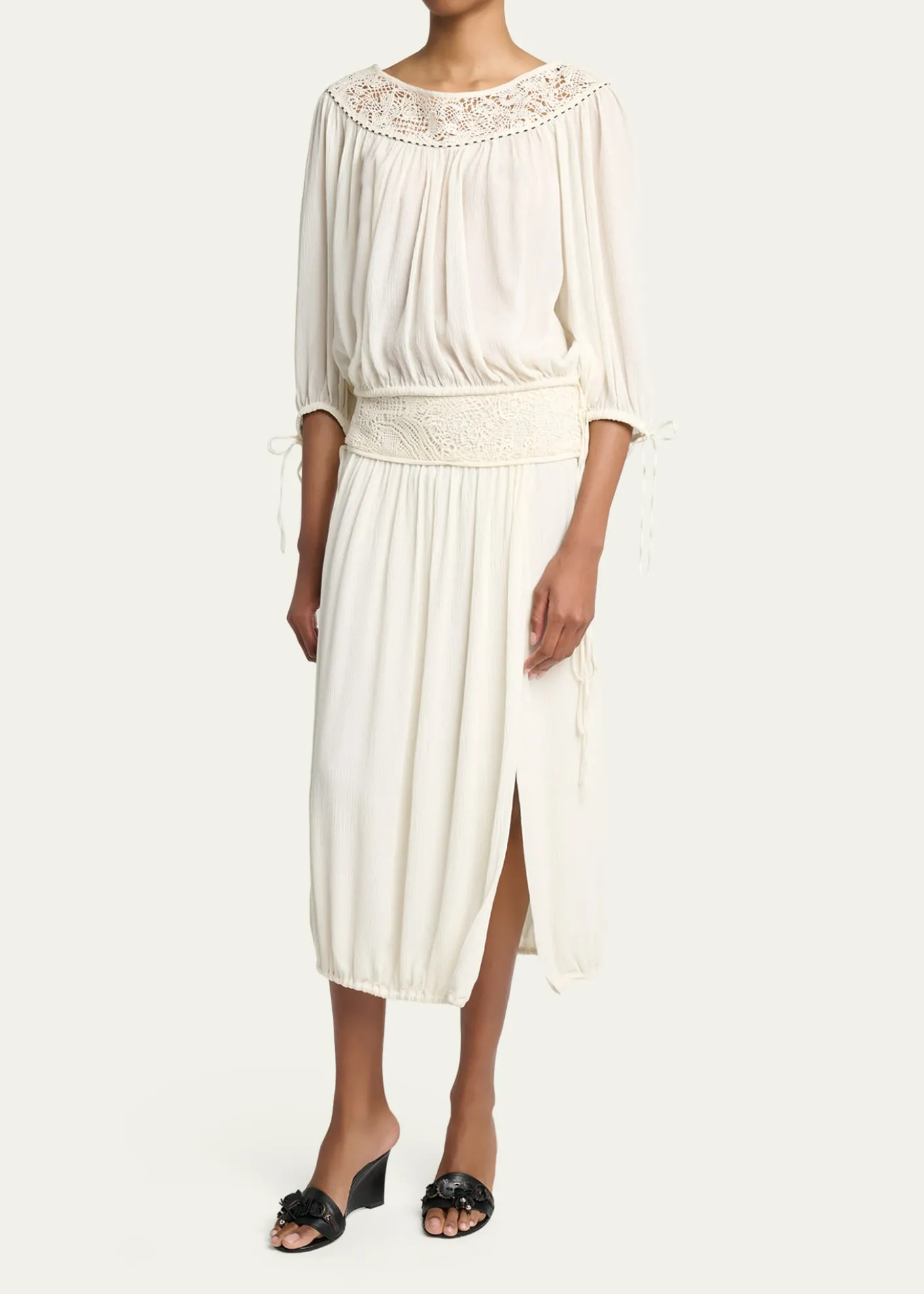 Isabel MarantNilma Guipure Lace Crinkle Silk Midi Balloon Skirt
