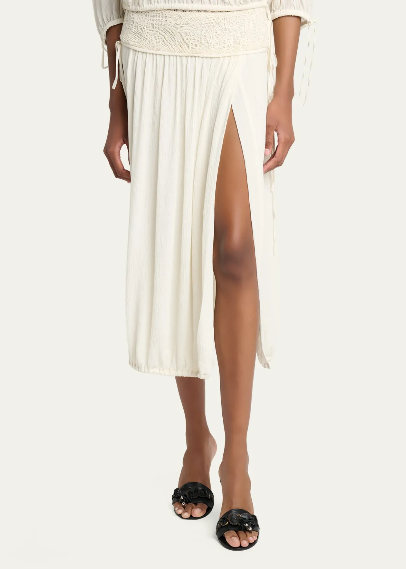 Isabel MarantNilma Guipure Lace Crinkle Silk Midi Balloon Skirt