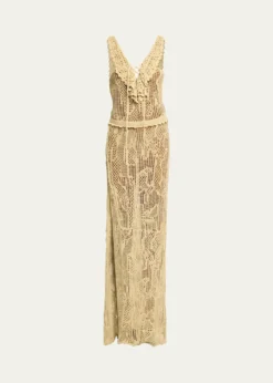 Isabel MarantOrnella Lace-Up Crochet Knit Maxi Dress