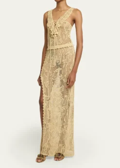 Isabel MarantOrnella Lace-Up Crochet Knit Maxi Dress