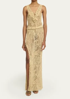 Isabel MarantOrnella Lace-Up Crochet Knit Maxi Dress