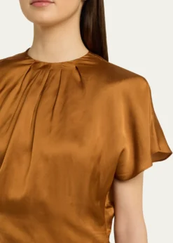 Isabel MarantSakine Pleated Short-Sleeve Satin Top