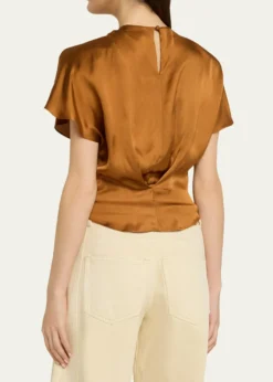 Isabel MarantSakine Pleated Short-Sleeve Satin Top