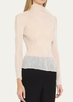 Issey MiyakeChiffon Twist Crinkled Turtleneck Top