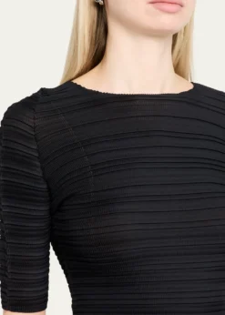 Issey MiyakeJiggly Pleated Plisse Elbow-Sleeve Top