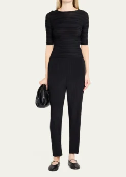 Issey MiyakeJiggly Pleated Plisse Elbow-Sleeve Top