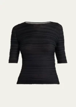 Issey MiyakeJiggly Pleated Plisse Elbow-Sleeve Top