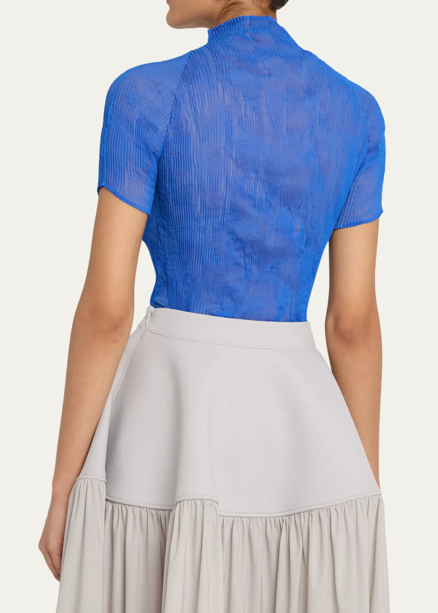 Issey MiyakeTwisted Chiffon Plisse Mock-Neck Top