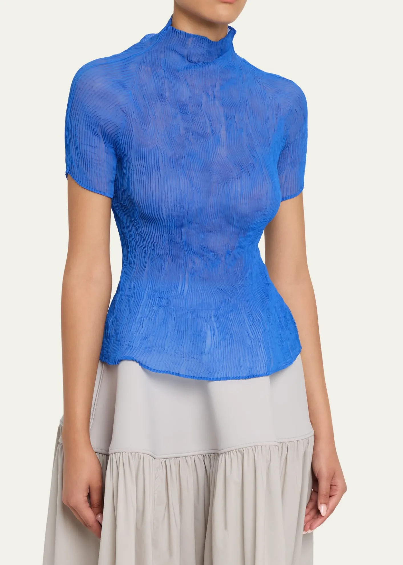 Issey MiyakeTwisted Chiffon Plisse Mock-Neck Top