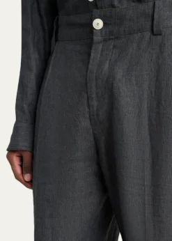 JacquemusMen's Linen Hairline Stripe Pleated Trousers