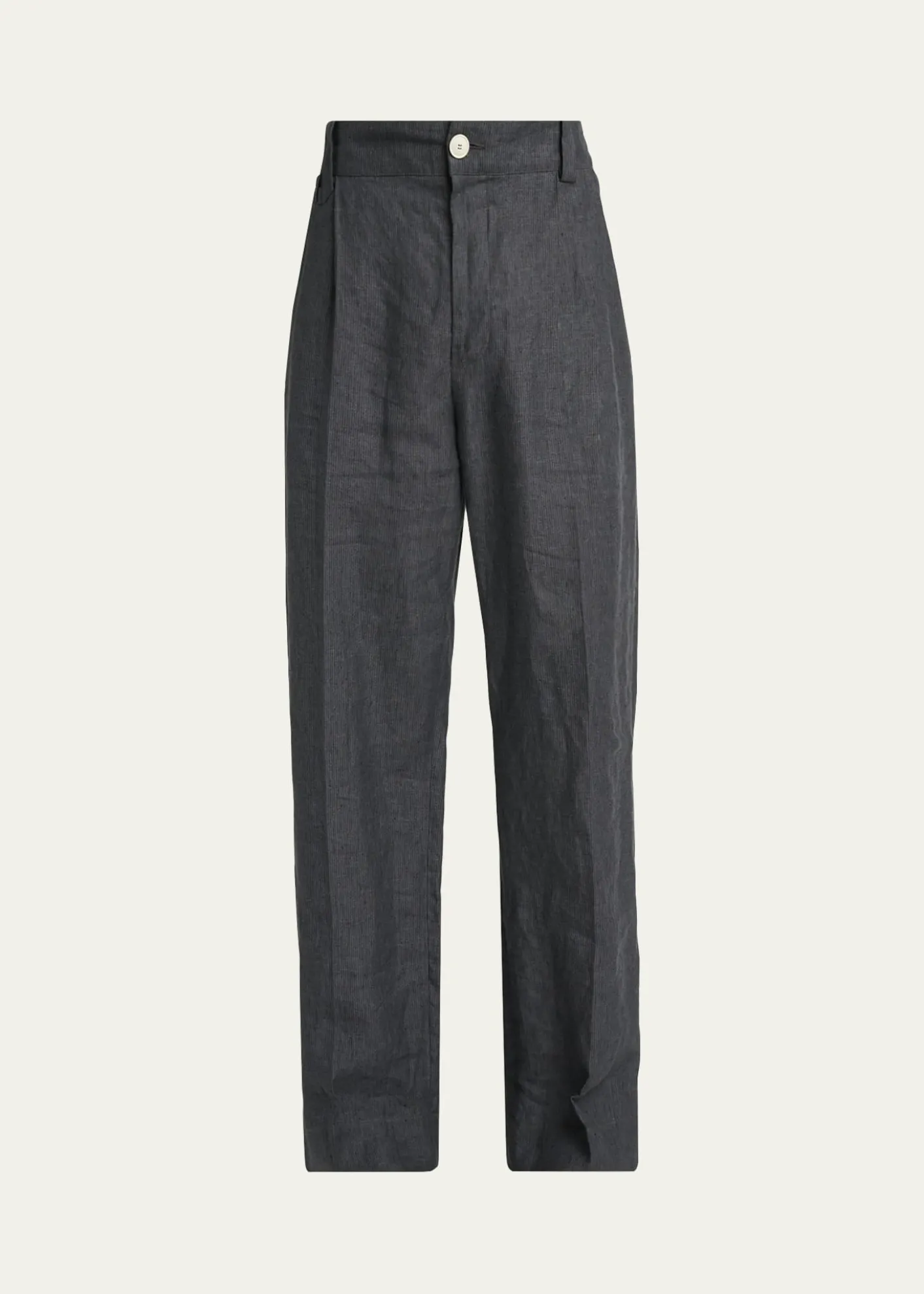 JacquemusMen's Linen Hairline Stripe Pleated Trousers